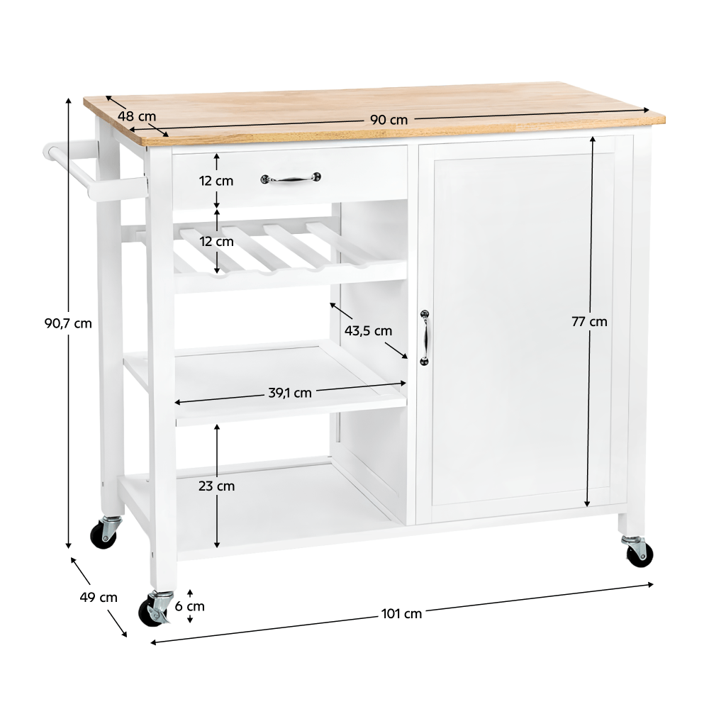 Carucior de servire, alb/natural, ROBINS — imaginea 6
