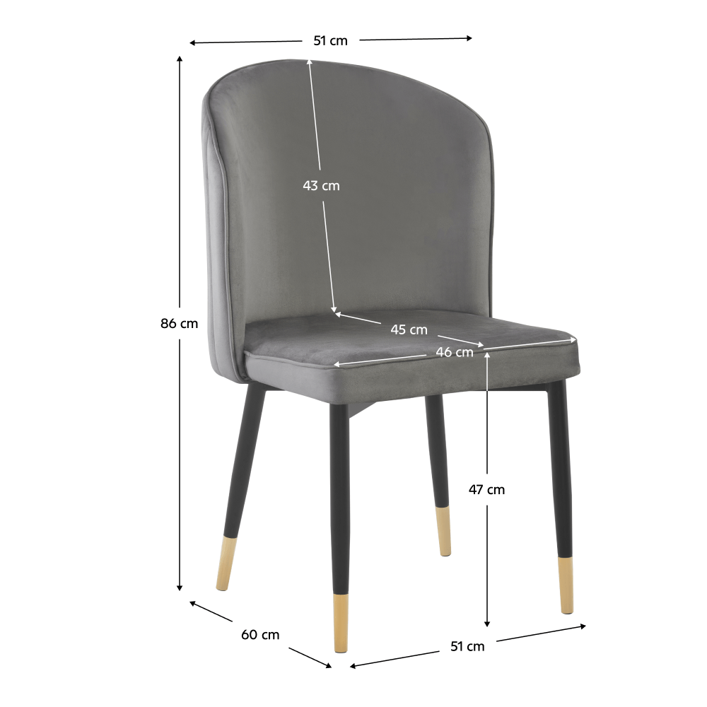 Scaun de sufragerie, tesatura Velvet gri/negru, UDAJA — imaginea 2