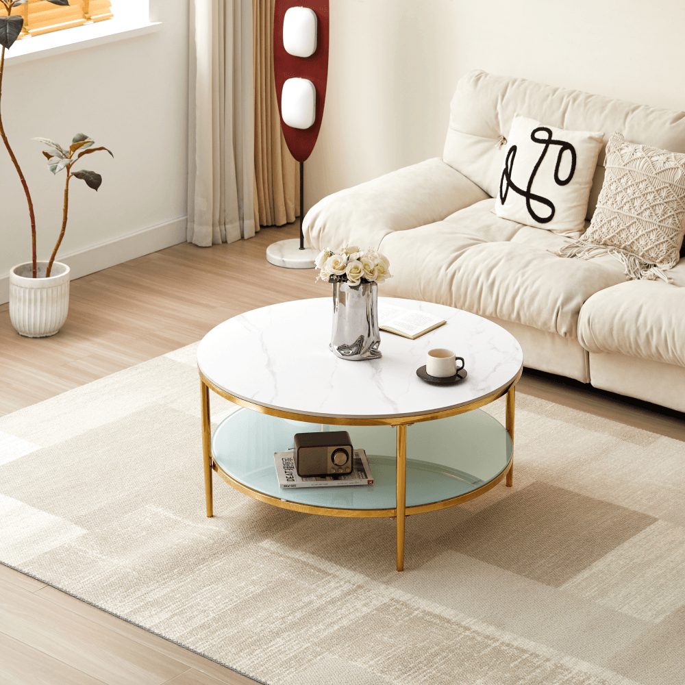 Masa de cafea, marmura deschisa/lapte/gold crom-auriu, ENION 2 NEW — imaginea 5