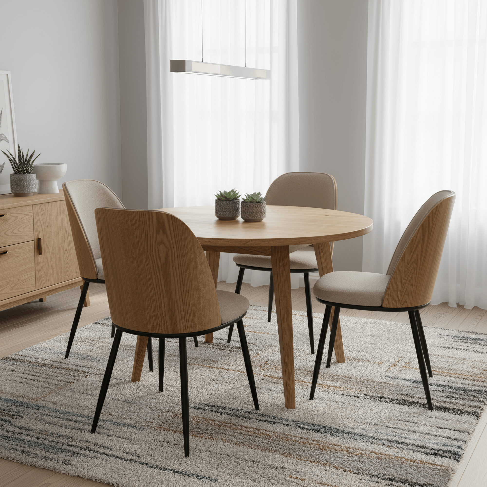 Scaun de sufragerie, bej-maroniu/lemn natural/negru, VUDIA — imaginea 3