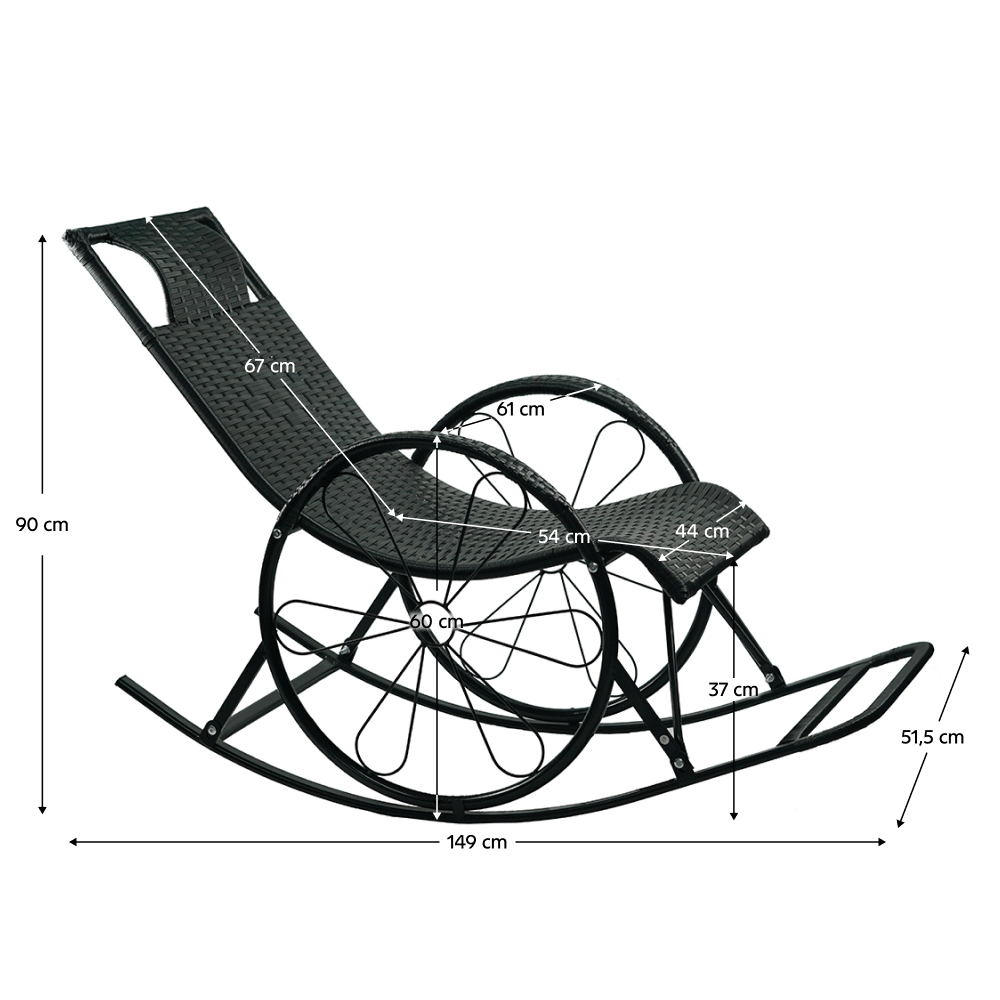 Scaun balansoar, ratan/metal, negru, ROKIN — imaginea 3
