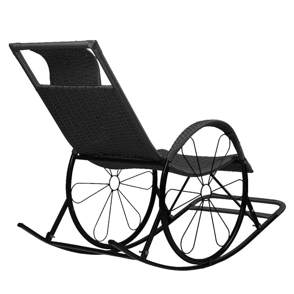 Scaun balansoar, ratan/metal, negru, ROKIN — imaginea 4