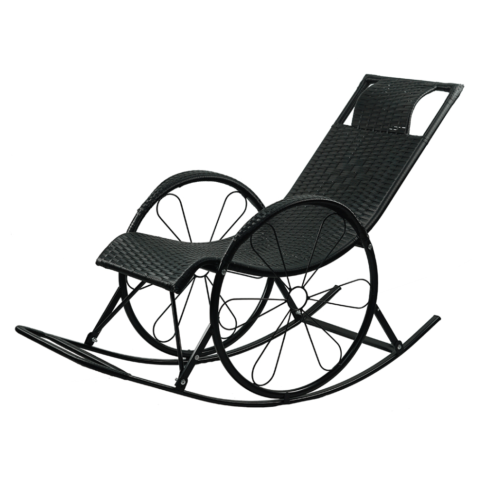 Scaun balansoar, ratan/metal, negru, ROKIN — imaginea 5