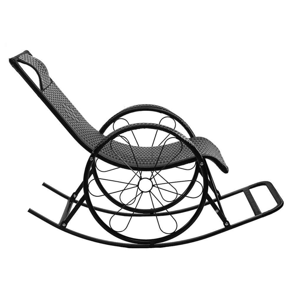 Scaun balansoar, ratan/metal, negru, ROKIN — imaginea 6