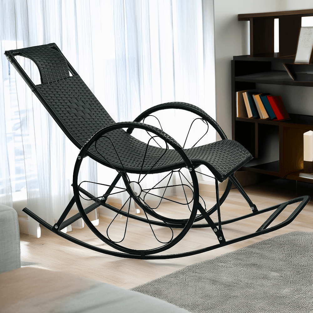 Scaun balansoar, ratan/metal, negru, ROKIN — imaginea 8