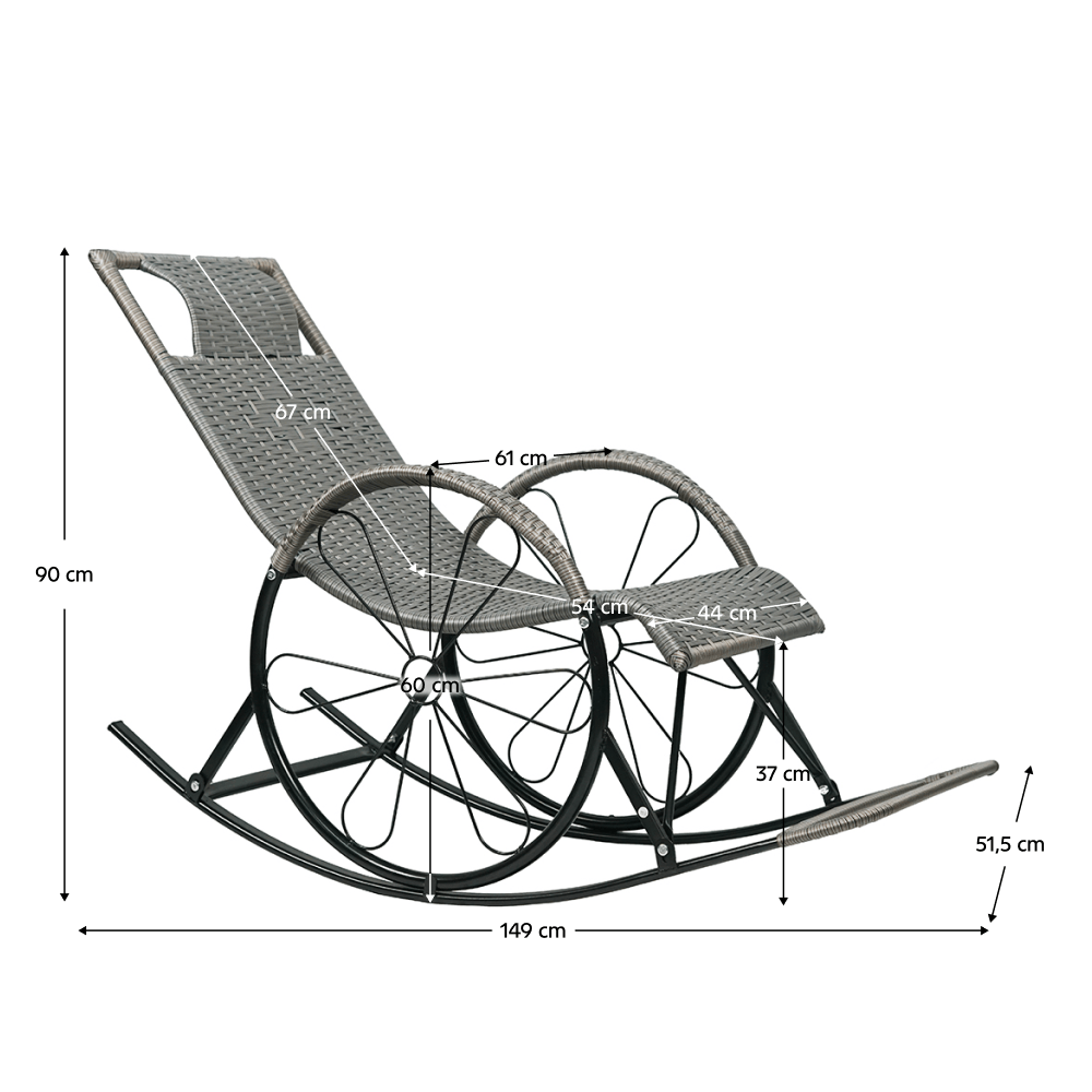 Scaun de balansare, ratan/metal, gri, ROKIN — imaginea 3