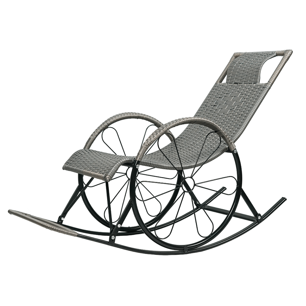Scaun de balansare, ratan/metal, gri, ROKIN — imaginea 4