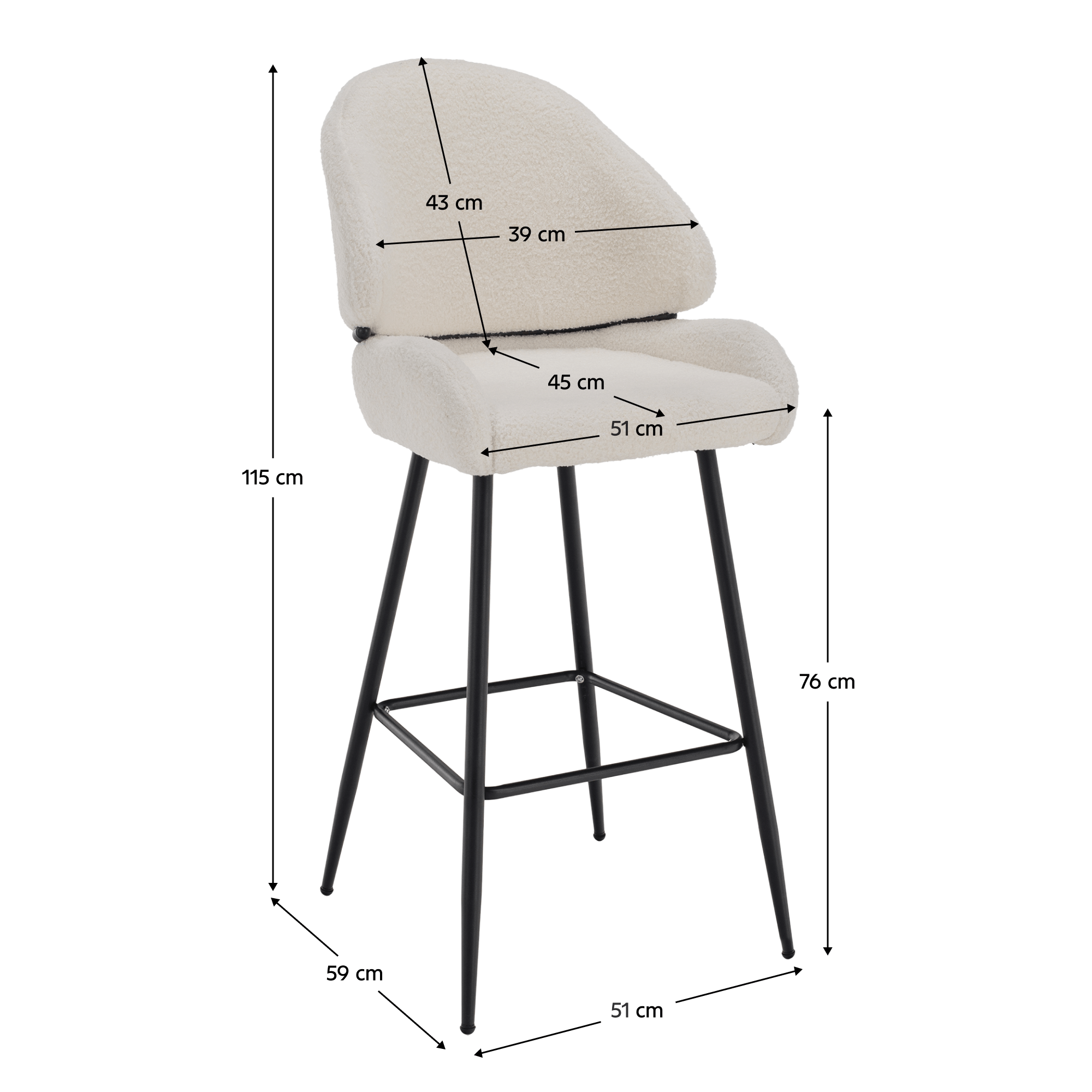 Scaun de bar, alb/negru, SANAKO TYP 2 — imaginea 2