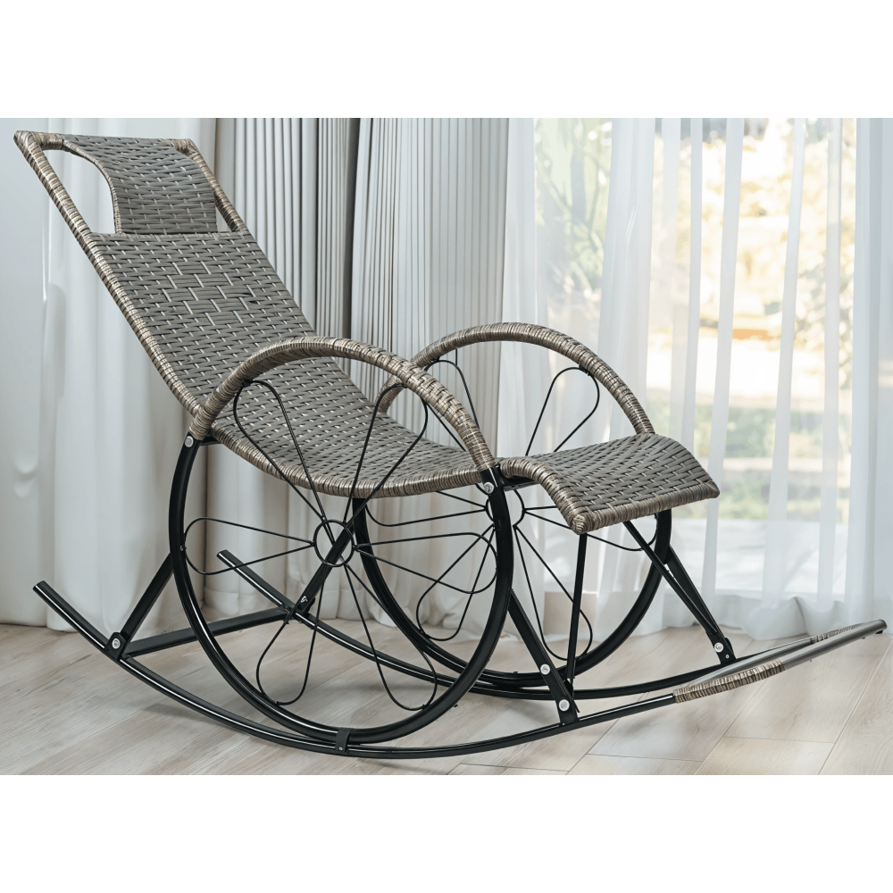 Scaun de balansare, ratan/metal, gri, ROKIN — imaginea 8