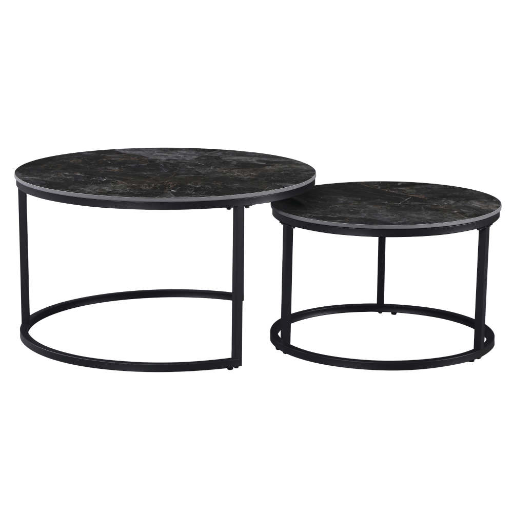 Masute de cafea, set de 2, marmura negru/otel negru, LASTRO — imaginea 2