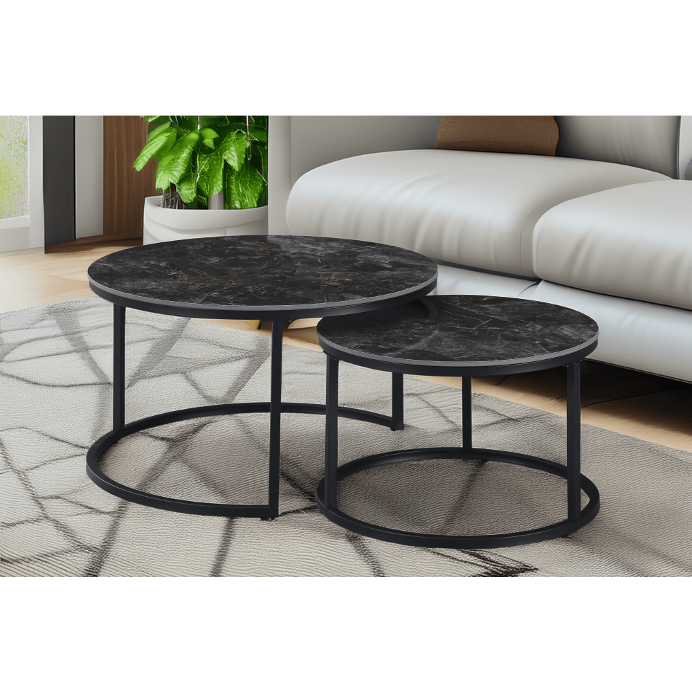 Masute de cafea, set de 2, marmura negru/otel negru, LASTRO — imaginea 3