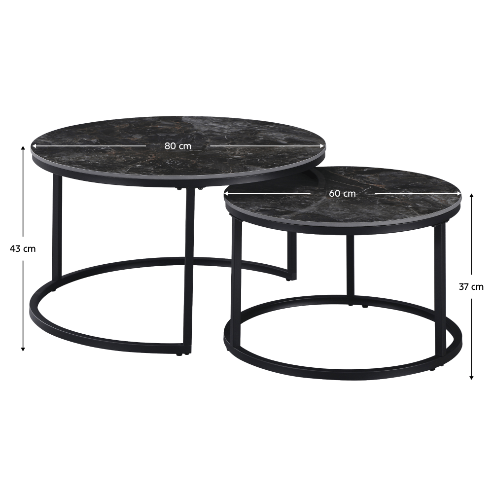 Masute de cafea, set de 2, marmura negru/otel negru, LASTRO — imaginea 4