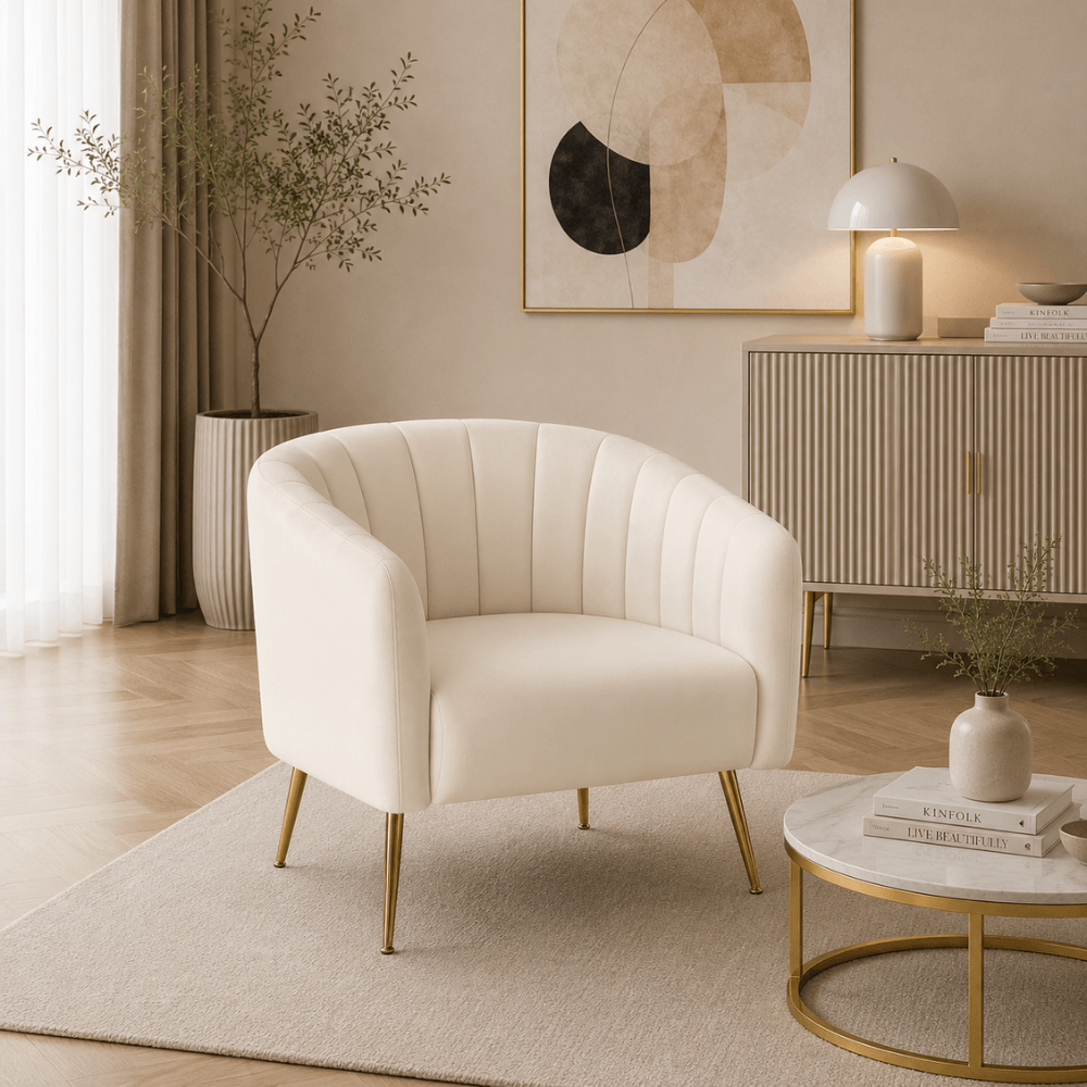 Fotoliu de design, tesatura Velvet bej/gold crom-auriu, BAGY — imaginea 3