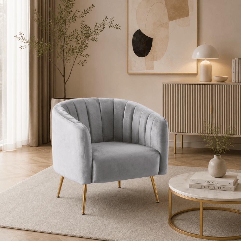 Fotoliu de design, tesatura Velvet gri/gold crom-auriu, BAGY — imaginea 3