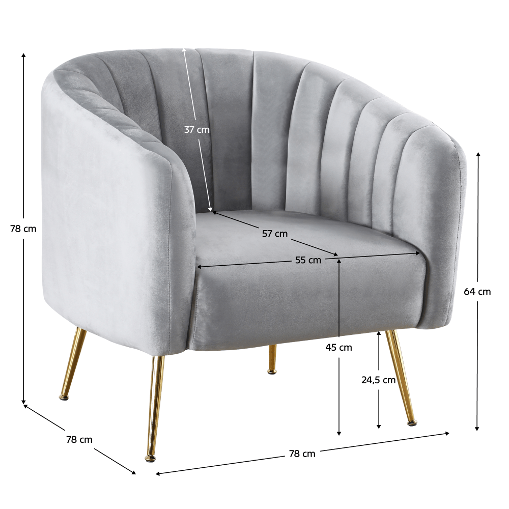 Fotoliu de design, tesatura Velvet gri/gold crom-auriu, BAGY — imaginea 4