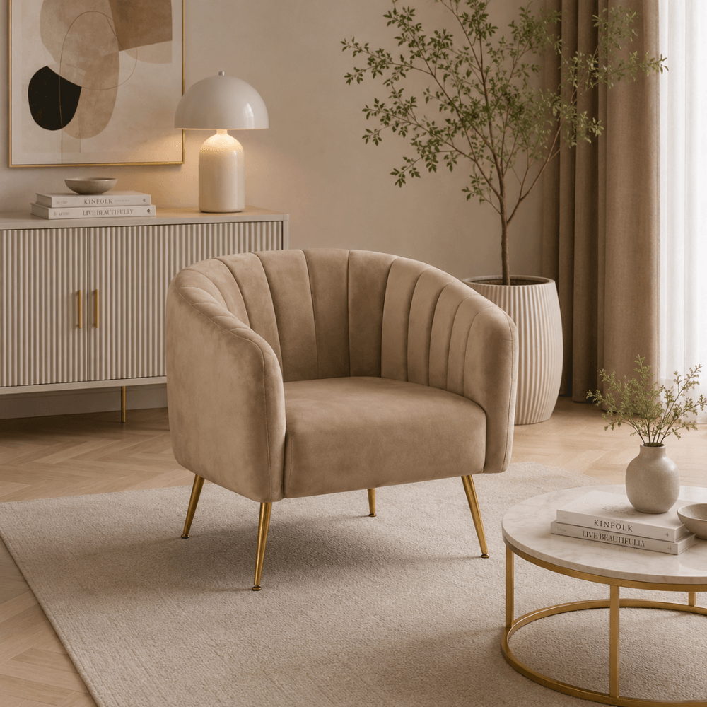 Fotoliu de design, tesatura Velvet maro/gold crom-auriu, BAGY — imaginea 3