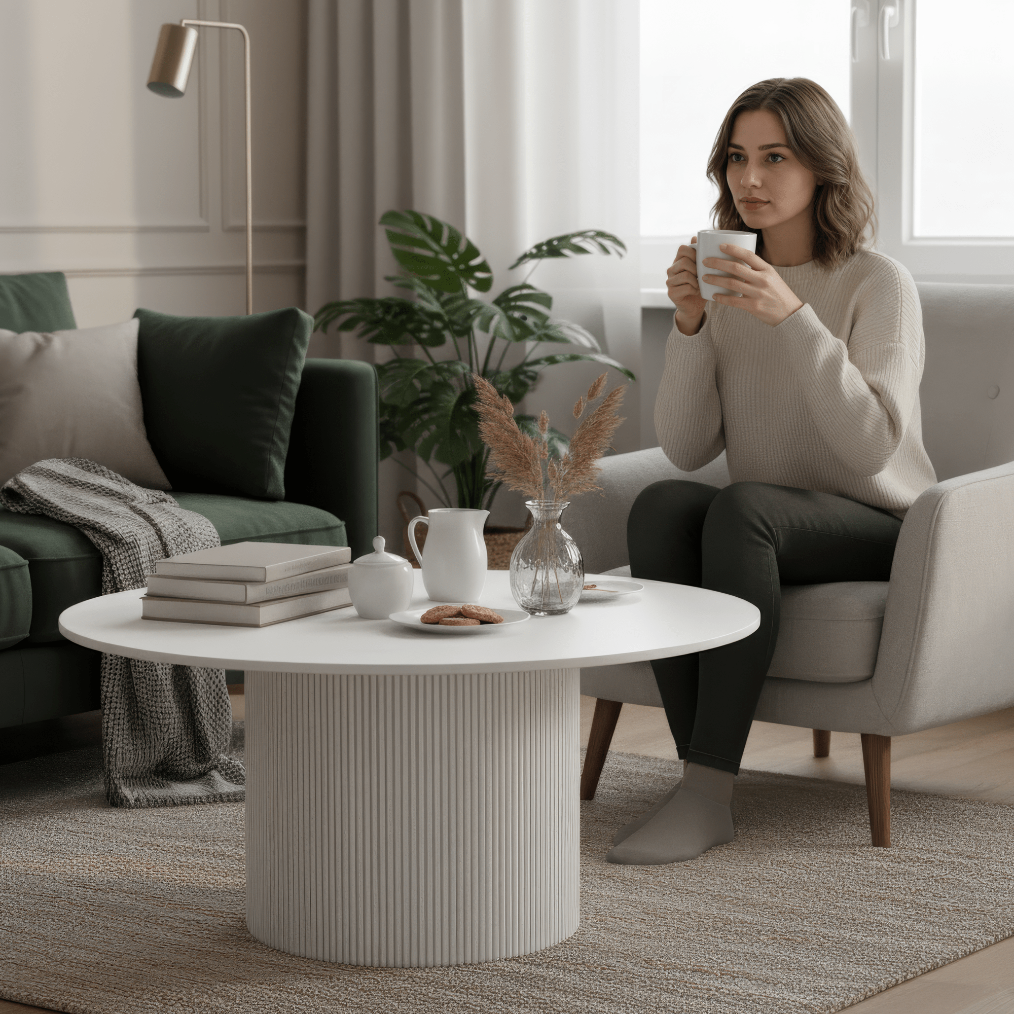 Masuta de cafea, marmura alba/MDF, diametru 80 cm, MAHIR TYP 1 — imaginea 4