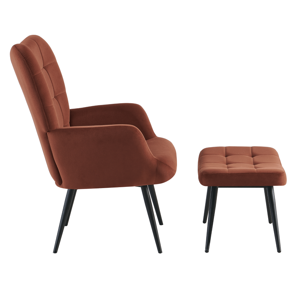 Fotoliu cu suport pentru picioare, tesatura Velvet maro/negru, HABEN — imaginea 2