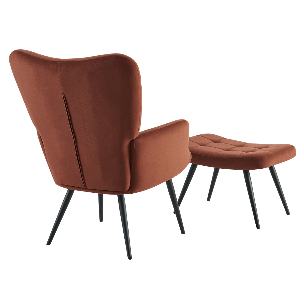 Fotoliu cu suport pentru picioare, tesatura Velvet maro/negru, HABEN — imaginea 3