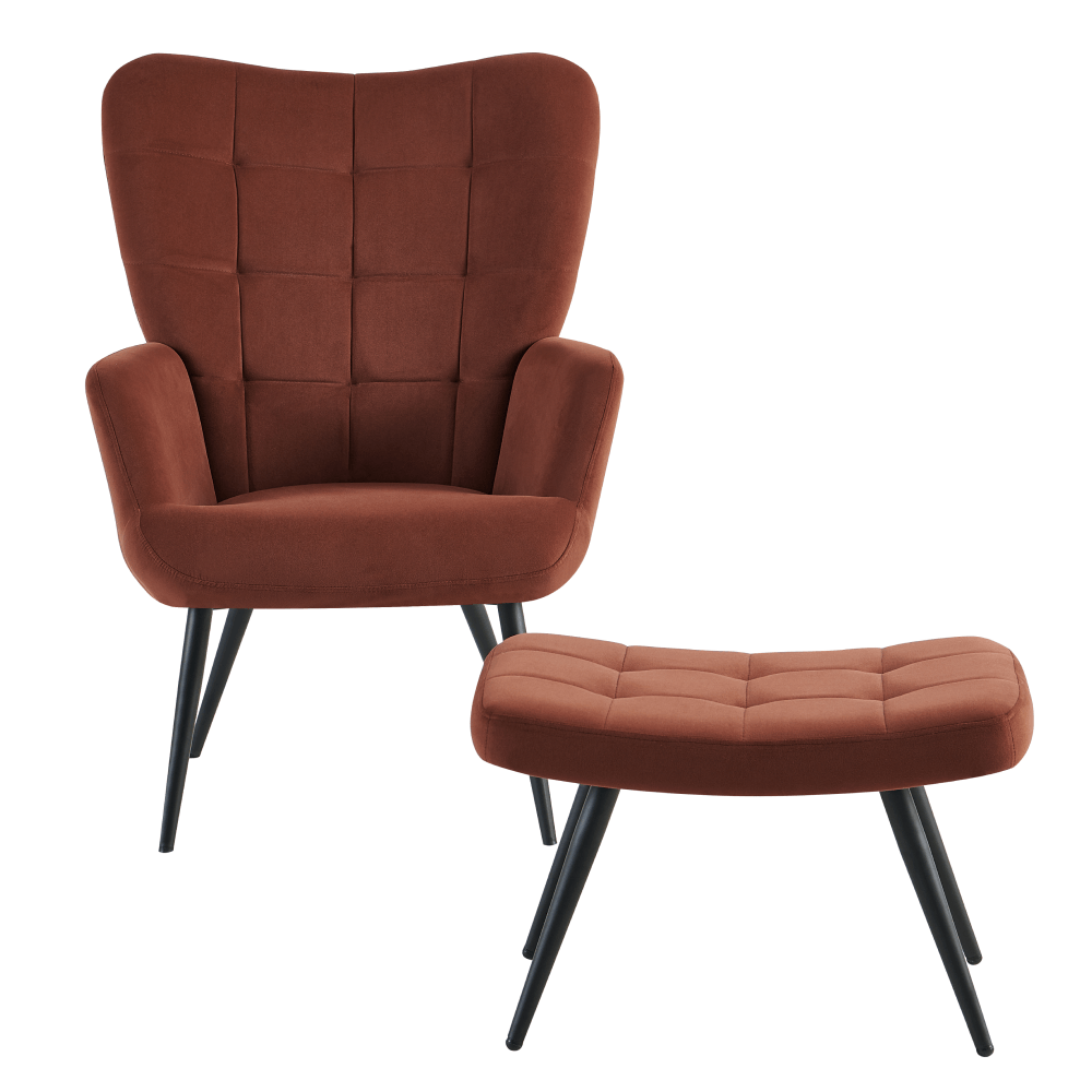 Fotoliu cu suport pentru picioare, tesatura Velvet maro/negru, HABEN — imaginea 4