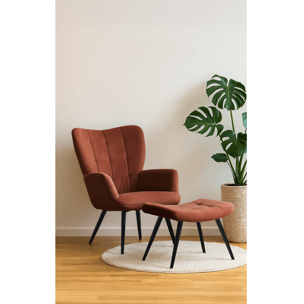Fotoliu cu suport pentru picioare, tesatura Velvet maro/negru, HABEN — imaginea 6