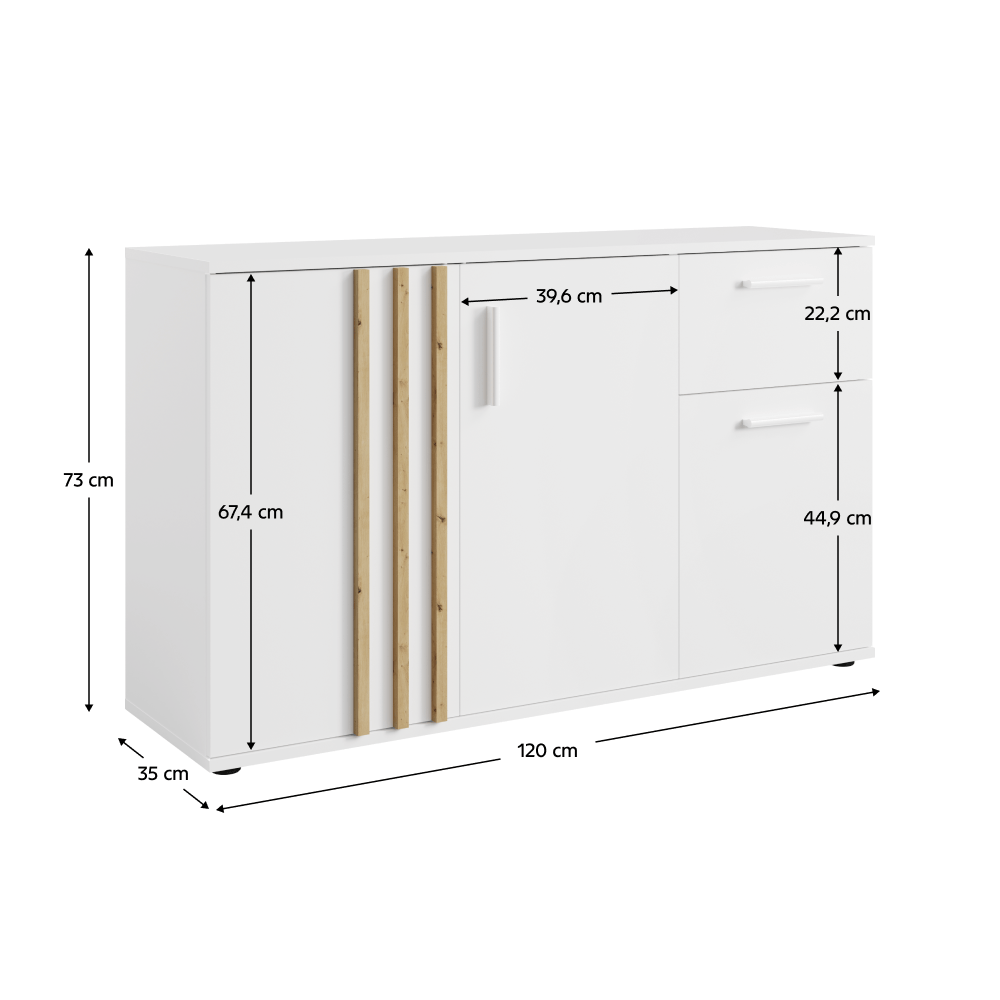Comoda, 3D1S, alba/stejar artisan, TOLIS TYP 2 — imaginea 4