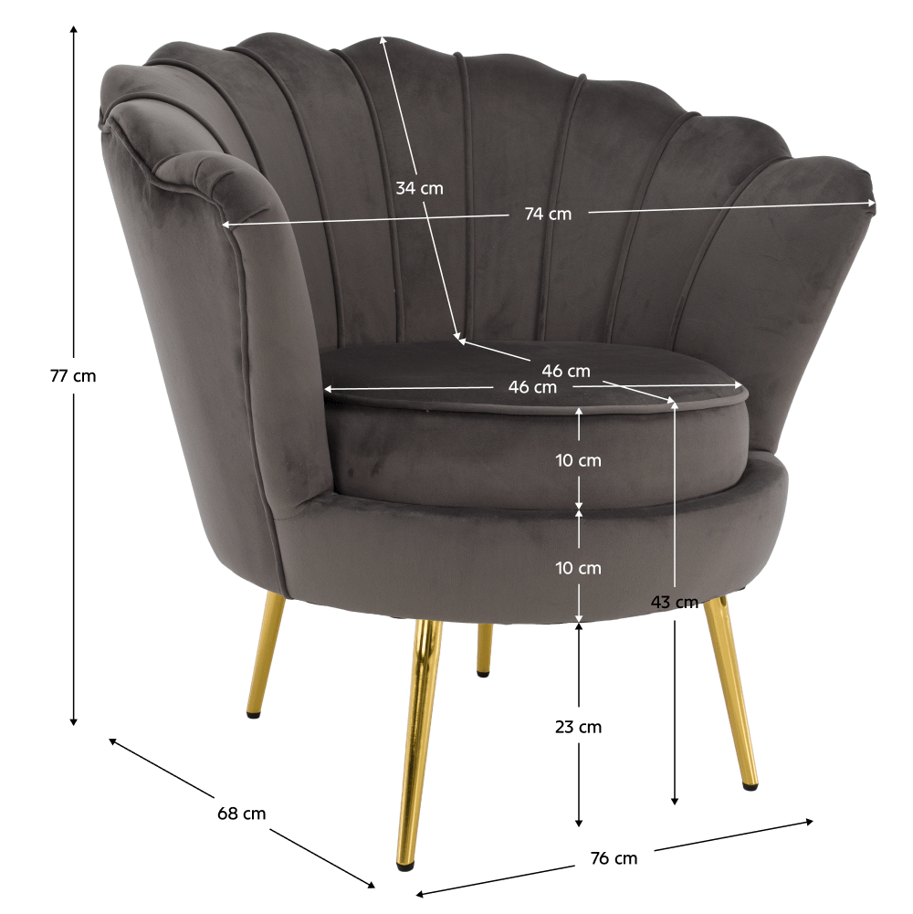 Fotoliu in stilul Art-deco, gri-maro tesatura Velvet/gold crom auriu, NOBLEO — imaginea 13