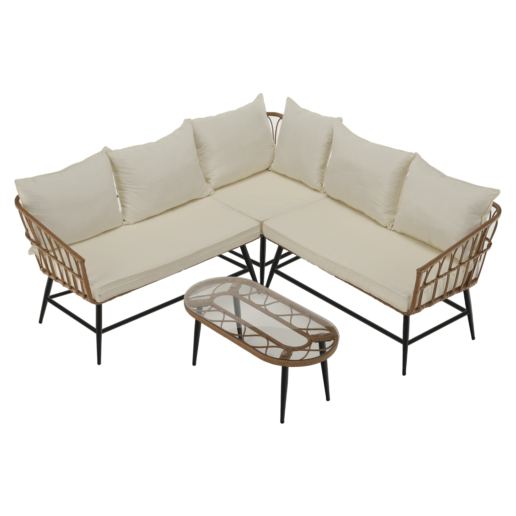 Set de gradina din ratan, bej/natural/negru , ARALY — imaginea 7