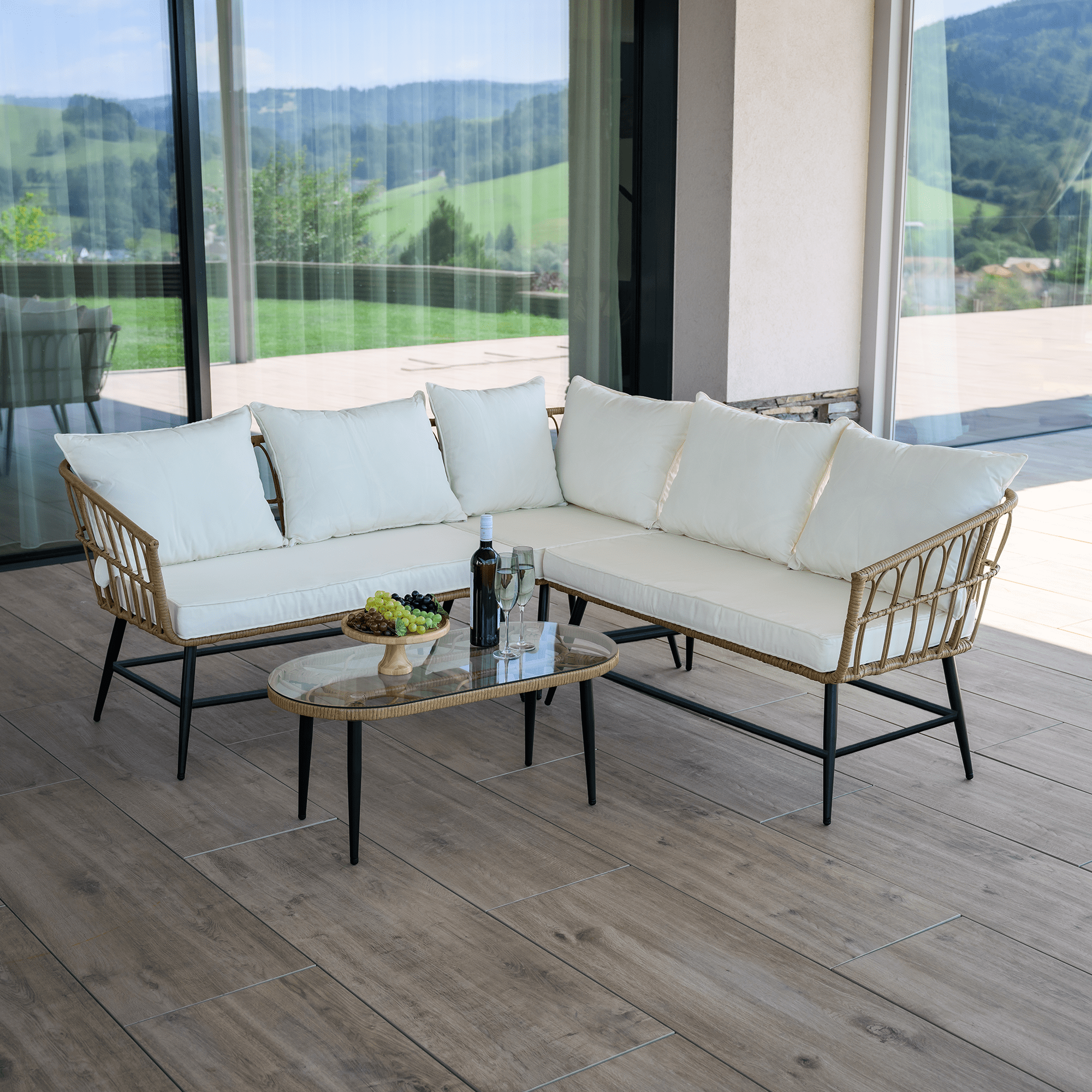 Set de gradina din ratan, bej/natural/negru , ARALY — imaginea 11