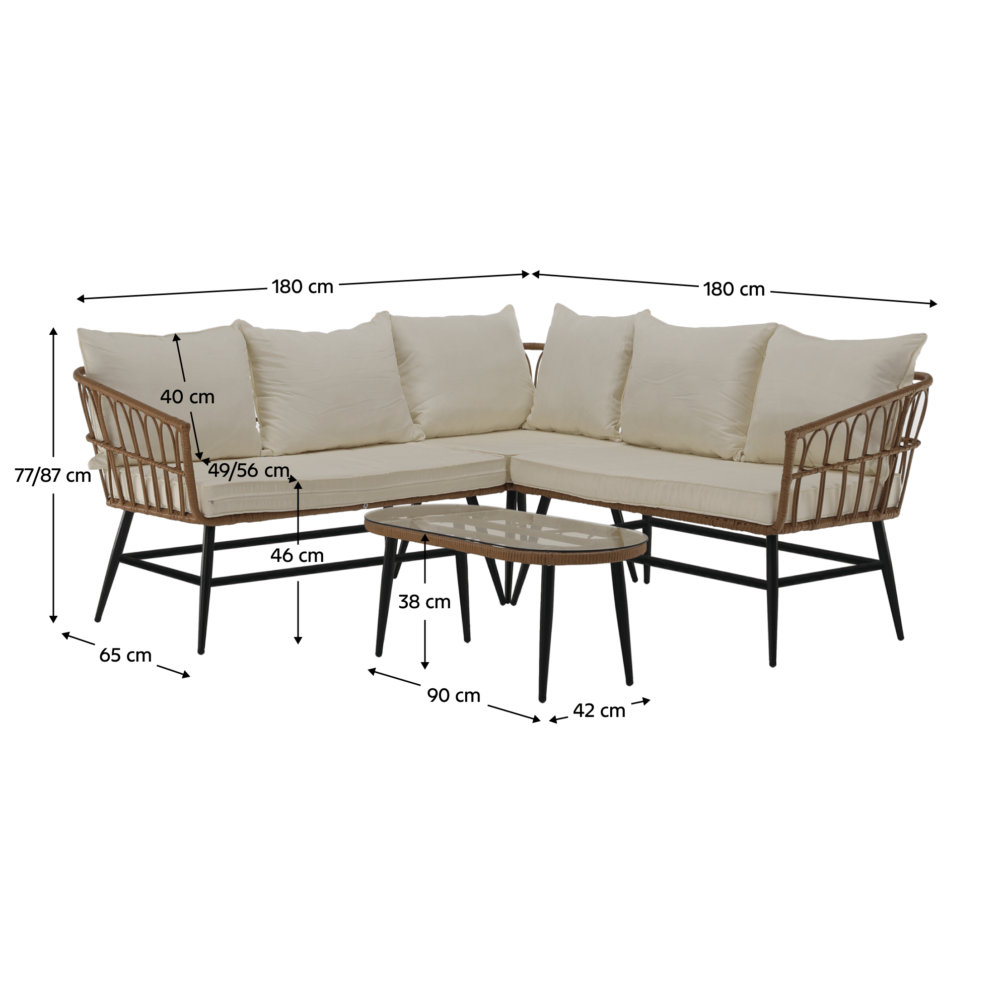 Set de gradina din ratan, bej/natural/negru , ARALY — imaginea 18