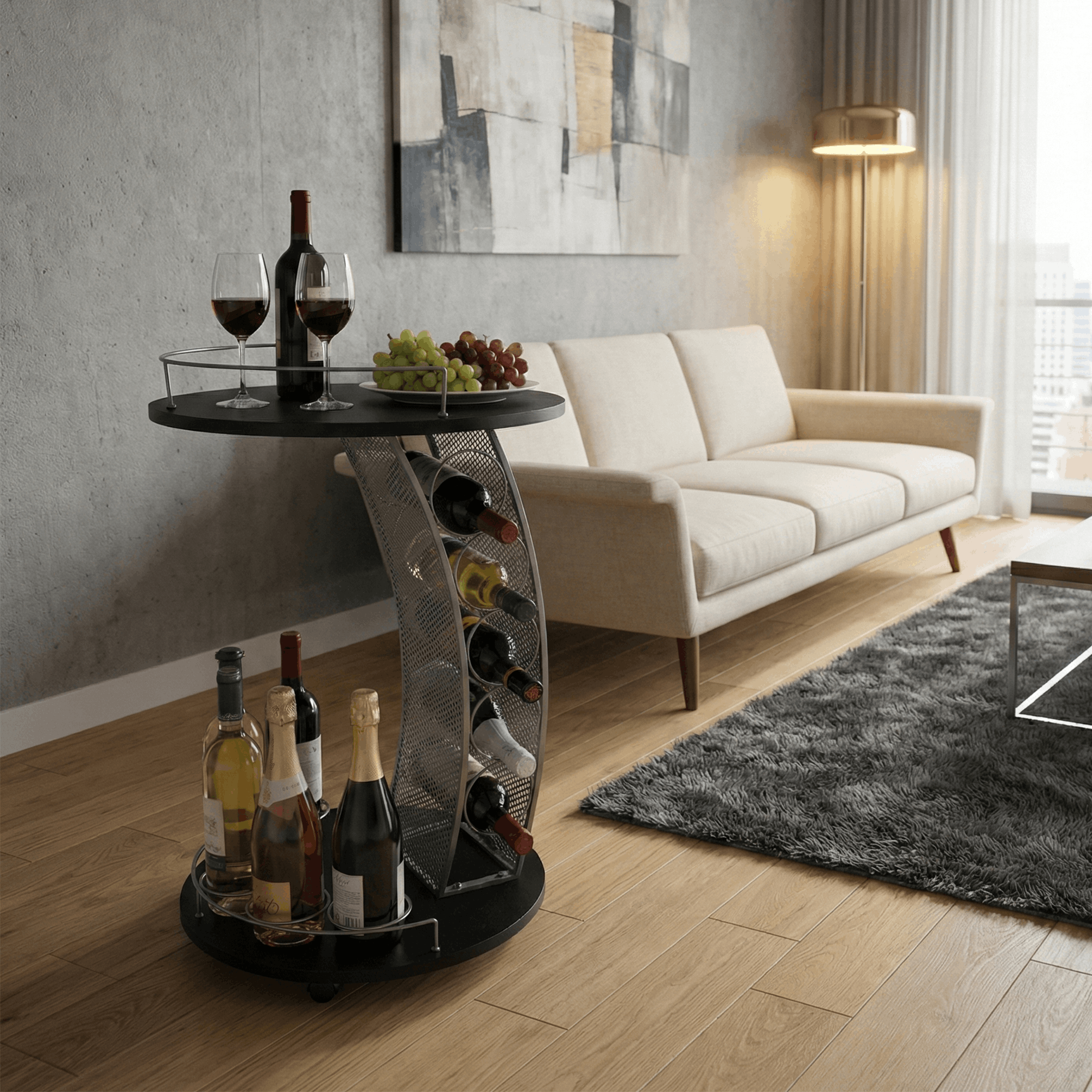 Masuta de servire cu roti, negru/argintiu, ALADAR NEW — imaginea 14