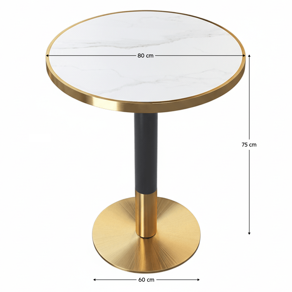 Masa bistro de sufragerie, marmura alba/negru/auriu, diametru 80 cm, OREN — imaginea 5