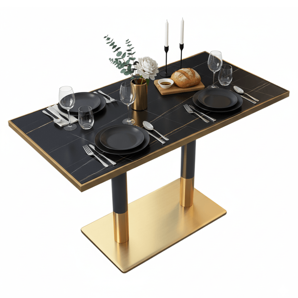 Masa bistro de sufragerie, marmura neagra/negru/auriu, 120x70 cm, DARIAN — imaginea 3