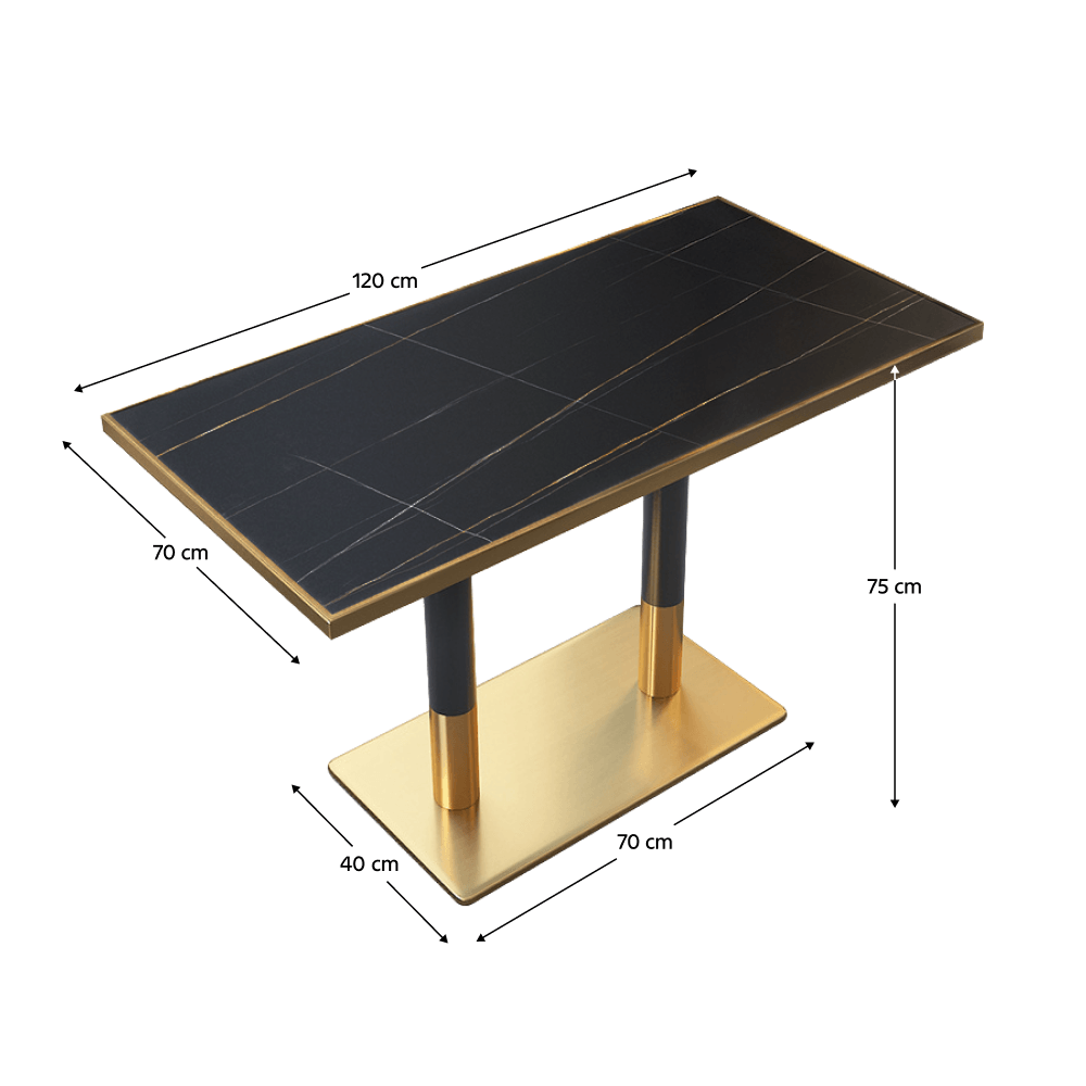 Masa bistro de sufragerie, marmura neagra/negru/auriu, 120x70 cm, DARIAN — imaginea 4