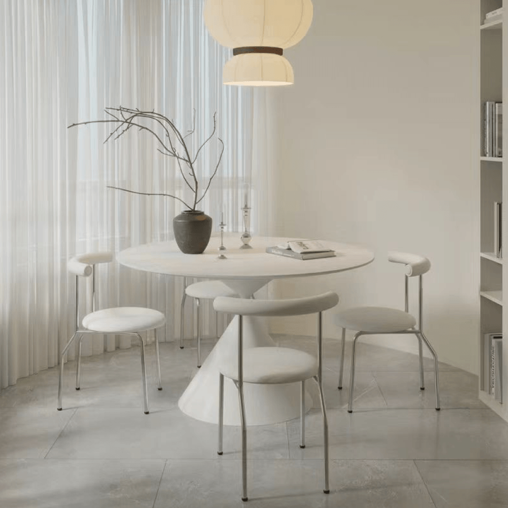 Masa de sufragerie, marmura deschisa/alba, diametru 100 cm, VALER TYP 2 — imaginea 3
