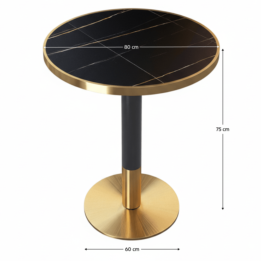 Masa bistro de sufragerie, marmura neagra/negru/auriu, diametru 80 cm, OREN — imaginea 5