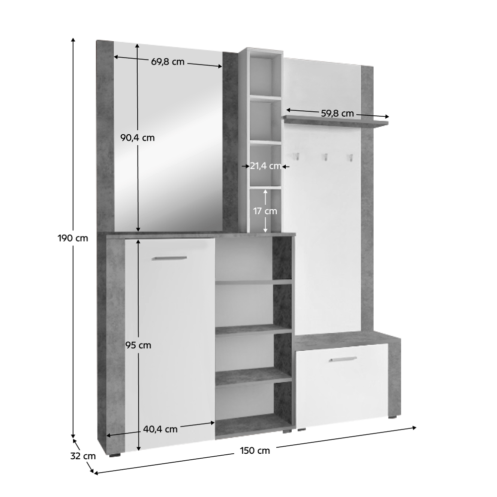 Set pentru anticamera, alb/beton, FANDU — imaginea 2