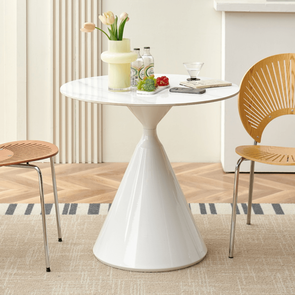 Masa de sufragerie, marmura deschisa/alba, diametru 80 cm, VALER — imaginea 5