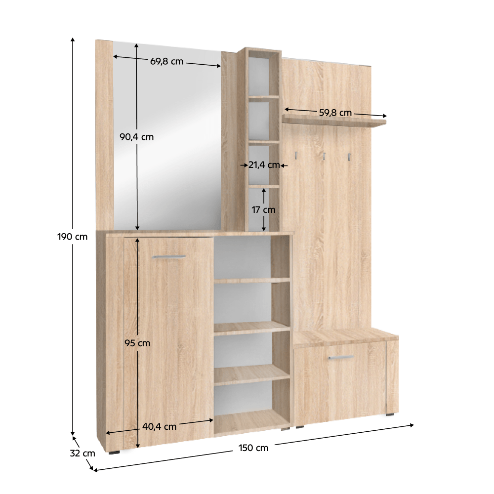 Set pentru anticamera, stejar sonoma, FANDU — imaginea 4