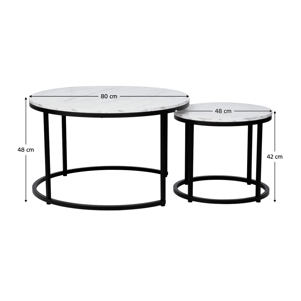 Masute de cafea, set de 2, alb/negru, CIRKO — imaginea 3