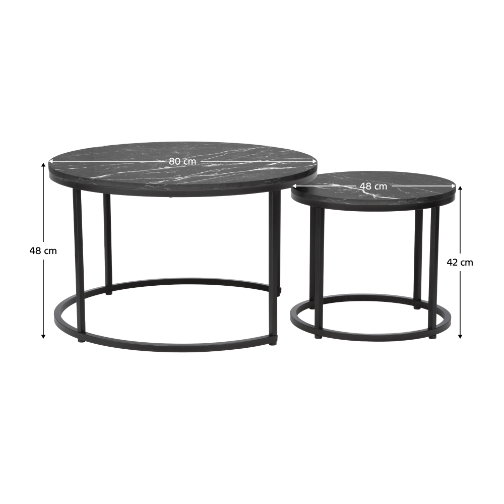 Masute de cafea, set de 2, gri inchis/negru, CIRKO — imaginea 3