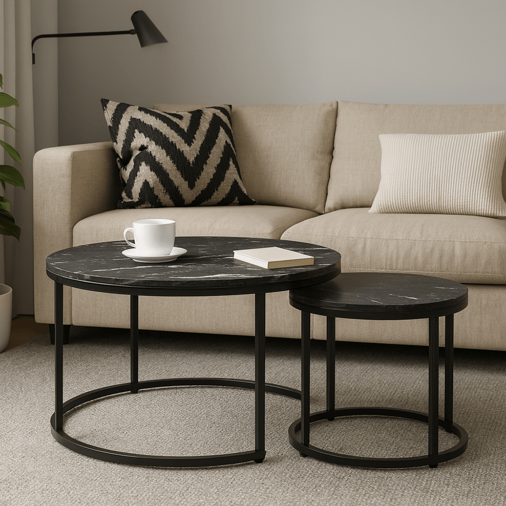 Masute de cafea, set de 2, gri inchis/negru, CIRKO — imaginea 4