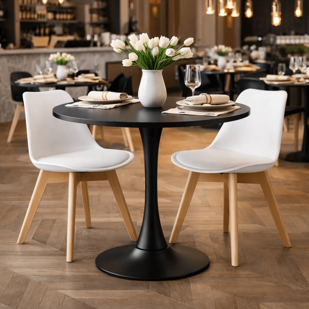 Masa de sufragerie, negru, diametru 80 cm, REVENTON NEW — imaginea 5
