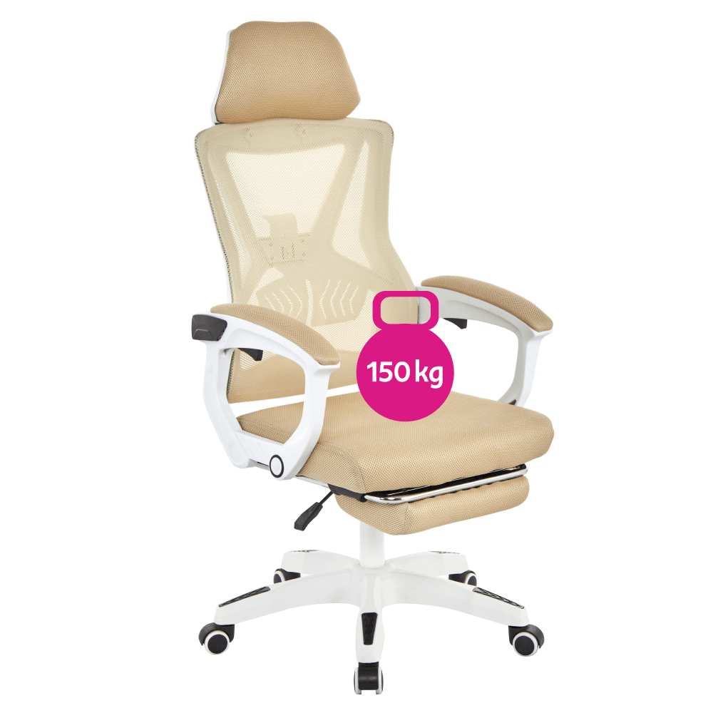 Fotoliu de birou, bej/alb, portanta 150 kg, MALVIN — imaginea 2