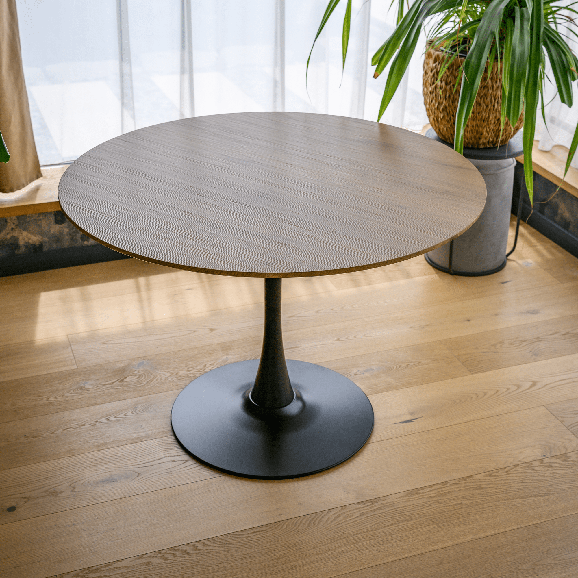 Masa de sufragerie, stejar/negru, diametru 110 cm, REVENTON NEW — imaginea 13