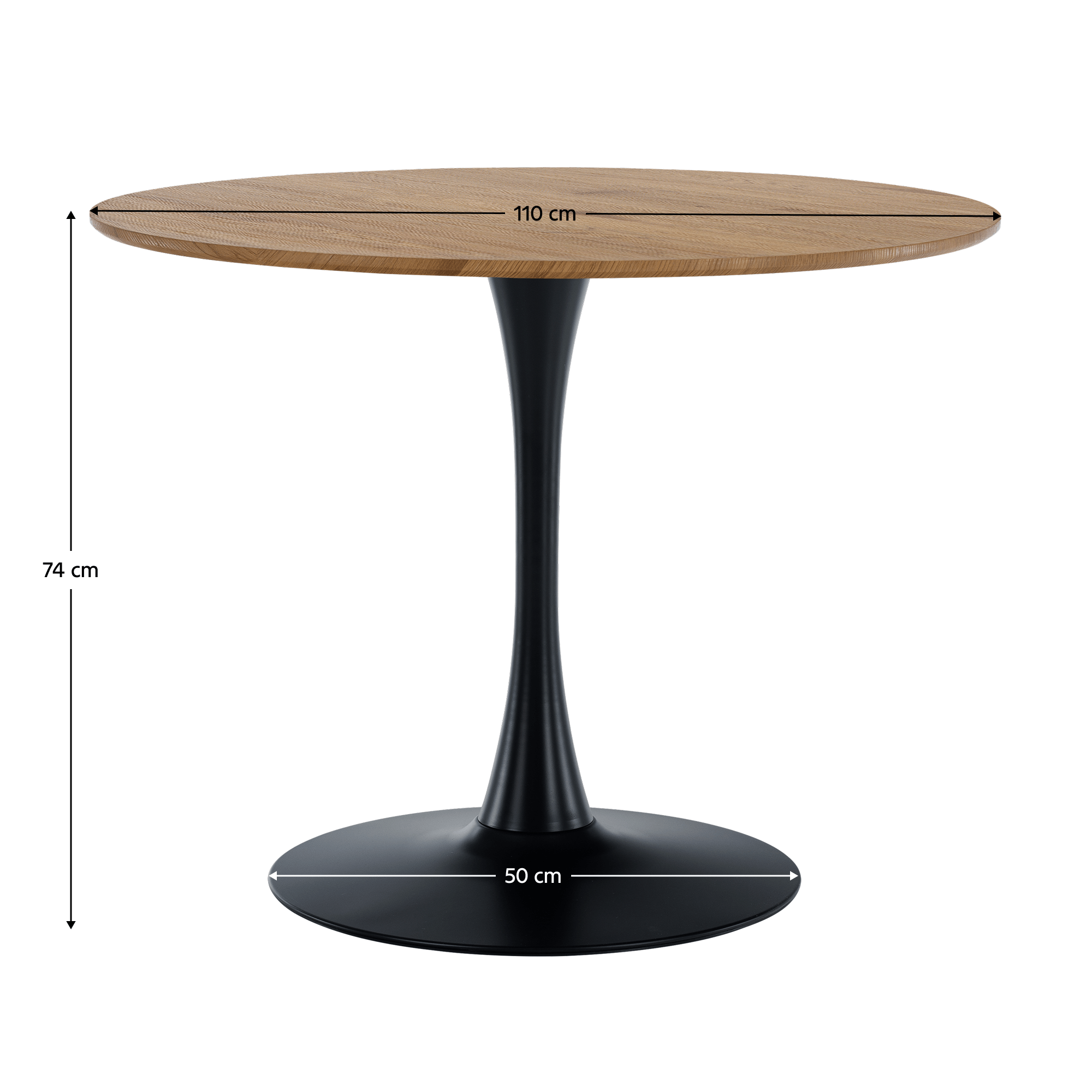 Masa de sufragerie, stejar/negru, diametru 110 cm, REVENTON NEW — imaginea 14