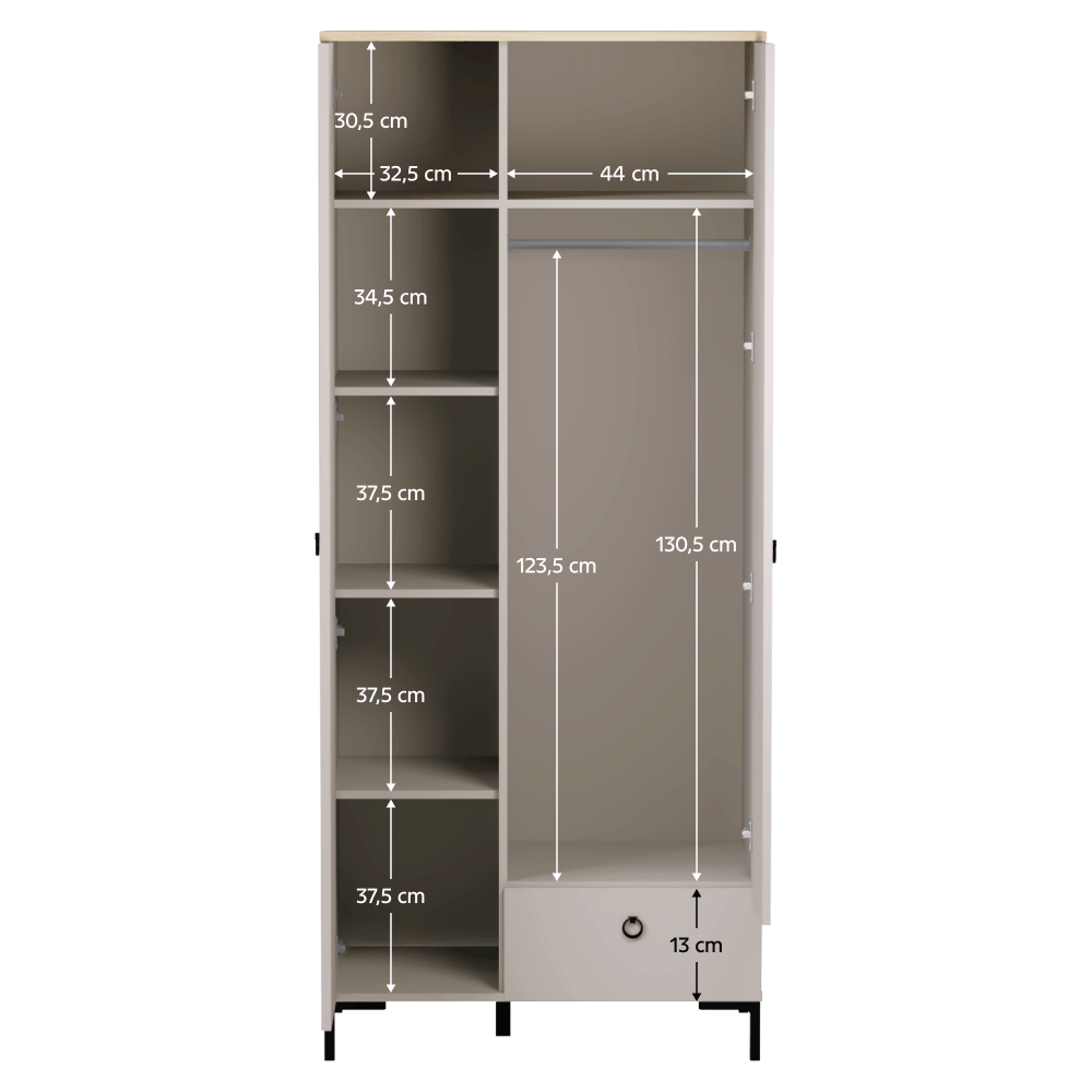 Dulap, gri-maroniu Taupe/stejar silverjack, DOMCA 2D1S — imaginea 5