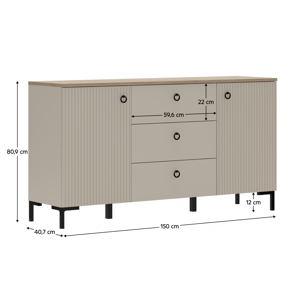 Comoda, gri-maroniu Taupe/stejar silverjack, DOMCA 2D3S — imaginea 2