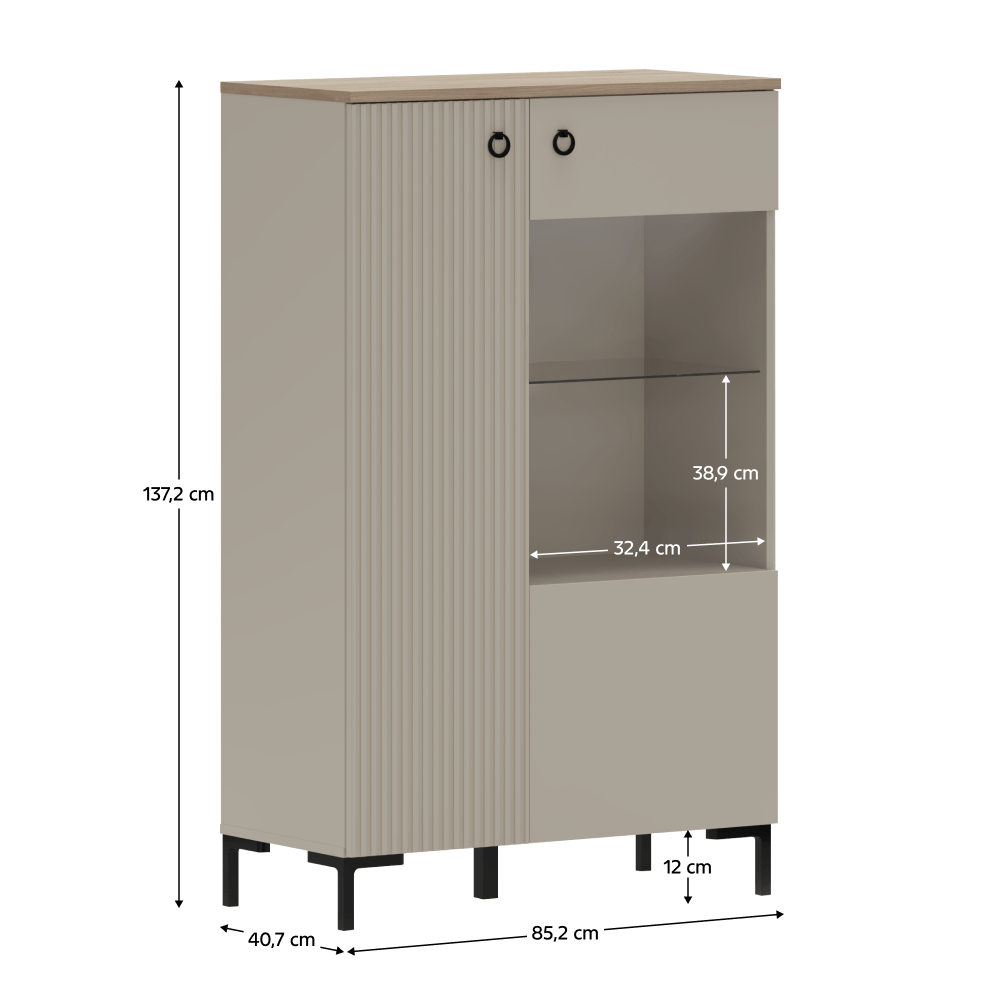 Vitrina joasa, gri-maroniu Taupe/stejar silverjack, DOMCA 1D1W/140 — imaginea 2