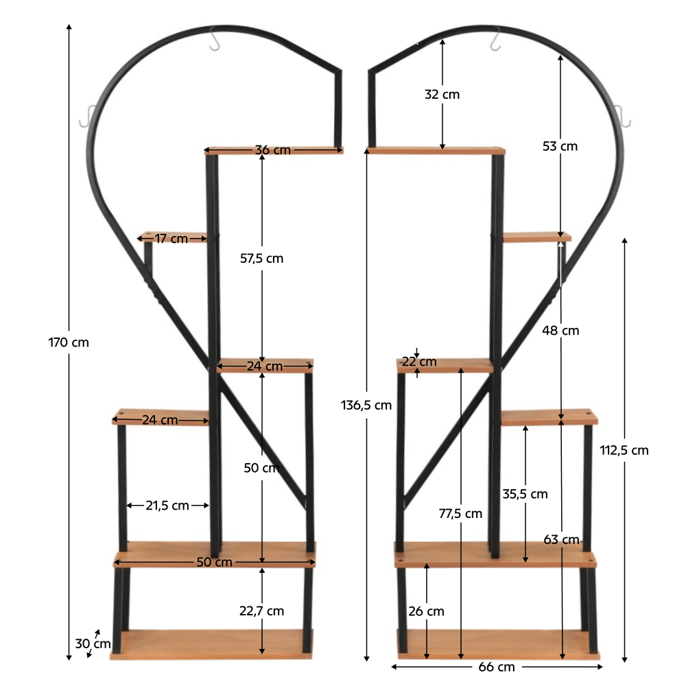 Suport metalic pentru flori, set de 2 buc., negru/stejar, AMADIS — imaginea 9
